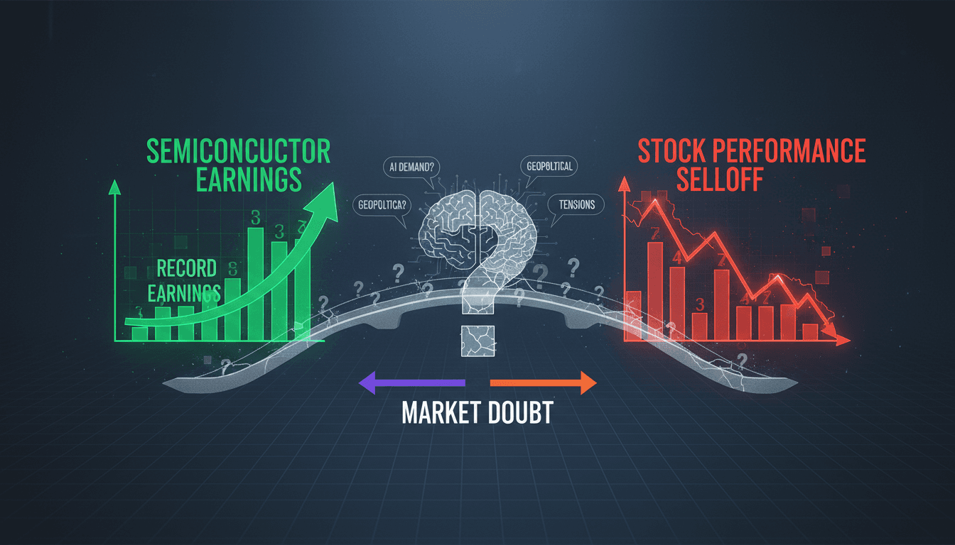 Graph showing the decline of chip stocks despite record earnings in the semiconductor sector.
