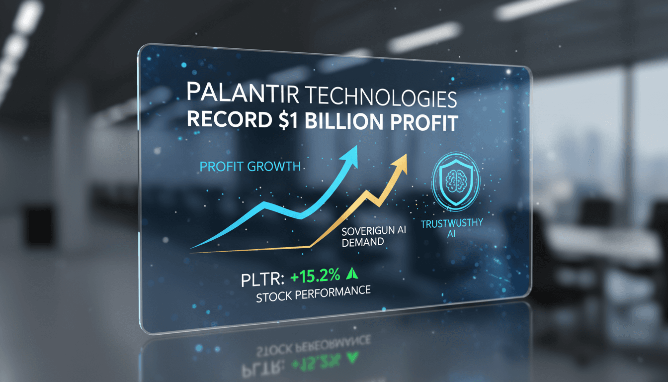 Palantir Technologies logo with a financial growth graph