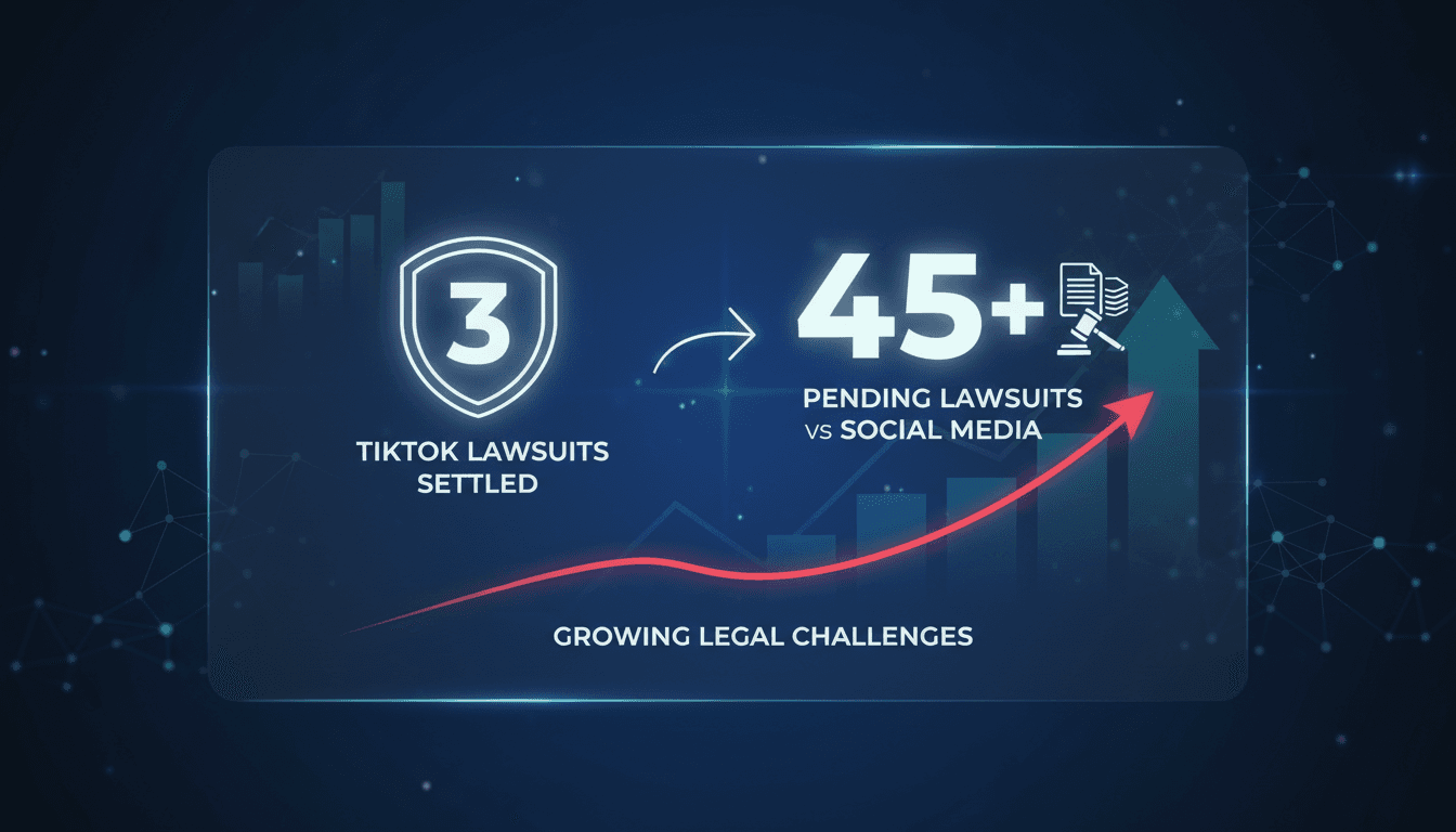 TikTok logo with a gavel symbolizing legal settlements