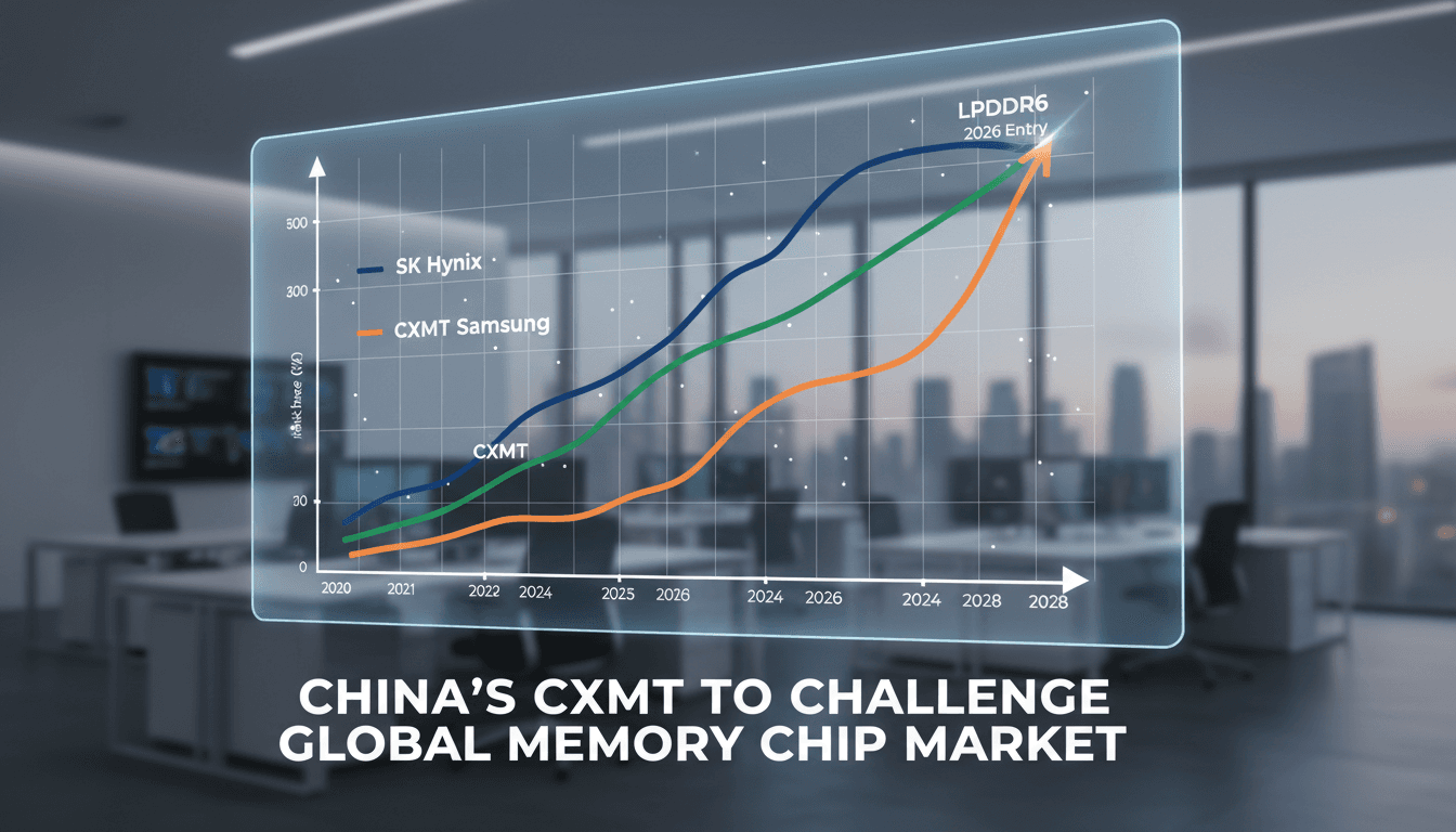 CXMT Corp. logo with a backdrop of semiconductor technology.