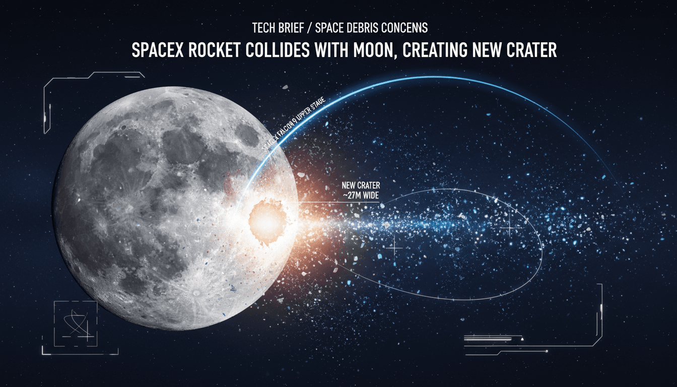 SpaceX Falcon 9 rocket impact on the Moon creating a new crater