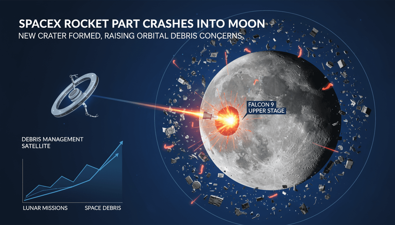 A visual representation of the new crater formed on the Moon by the SpaceX rocket part crash.