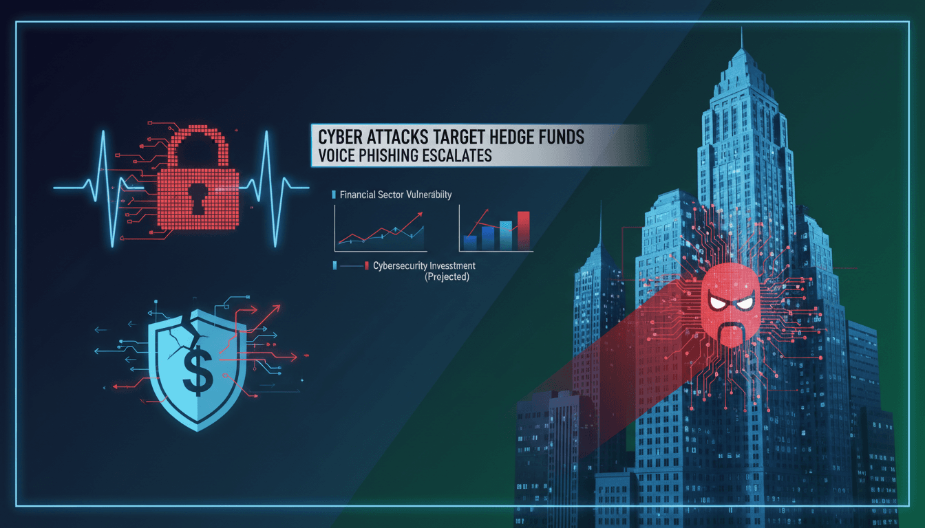 Illustration of cyber threats targeting hedge funds in the financial sector.