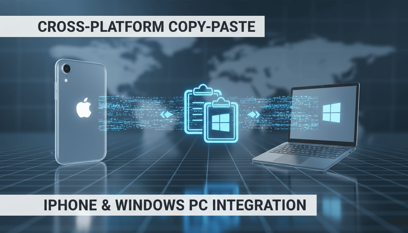Apple and Windows devices showcasing cross-platform copy-paste functionality