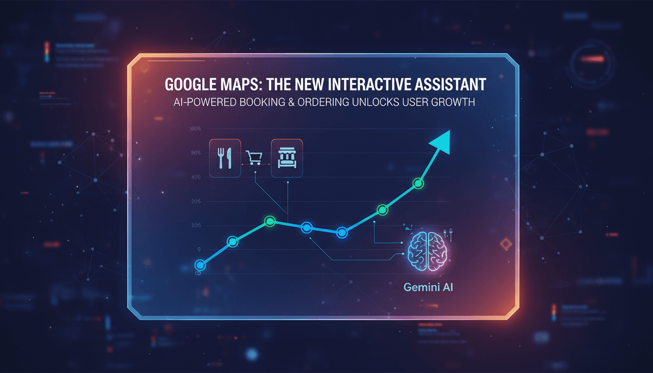 Google Maps interface showcasing new food ordering and hotel booking features.