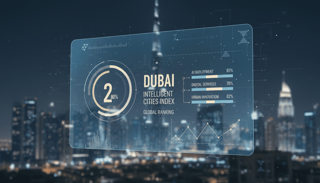 Dubai skyline with digital technology overlay representing smart city initiatives