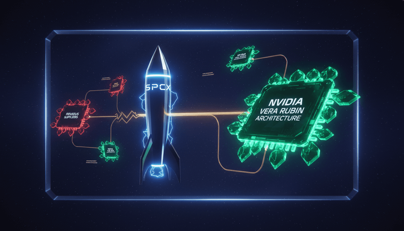 SpaceX and Nvidia logos with a backdrop of AI technology graphics