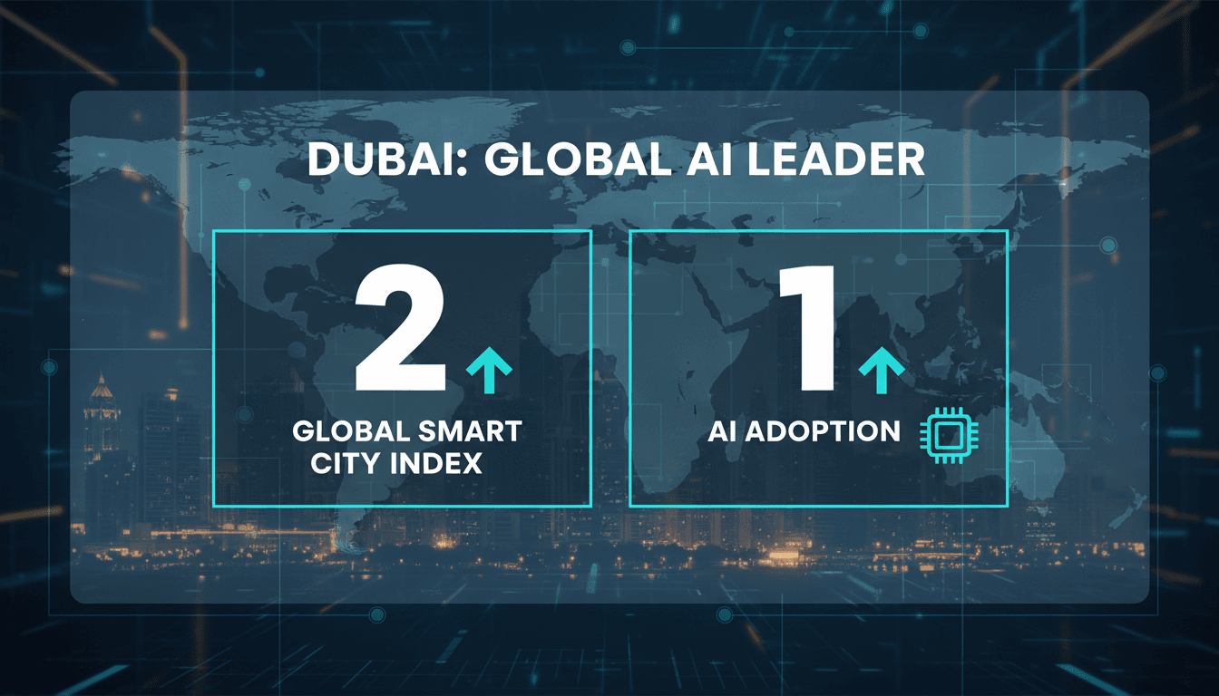 Dubai skyline with digital technology overlay representing smart city initiatives