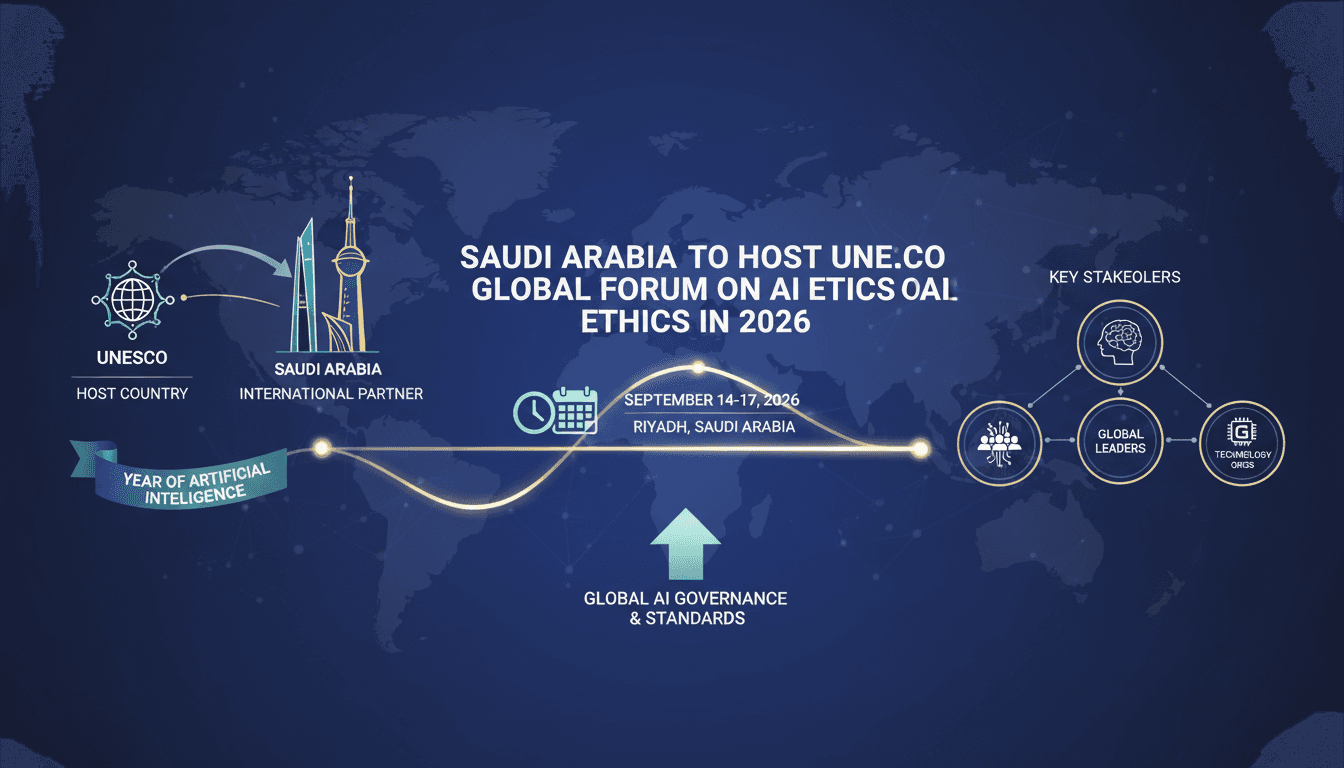 Saudi Arabia skyline with AI technology graphics