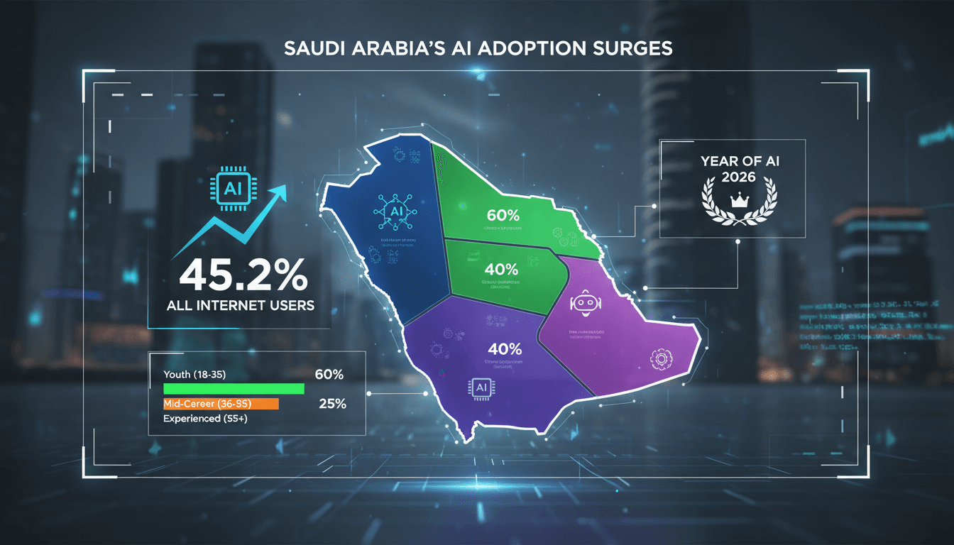 Infographic showing AI adoption rates among internet users in Saudi Arabia.