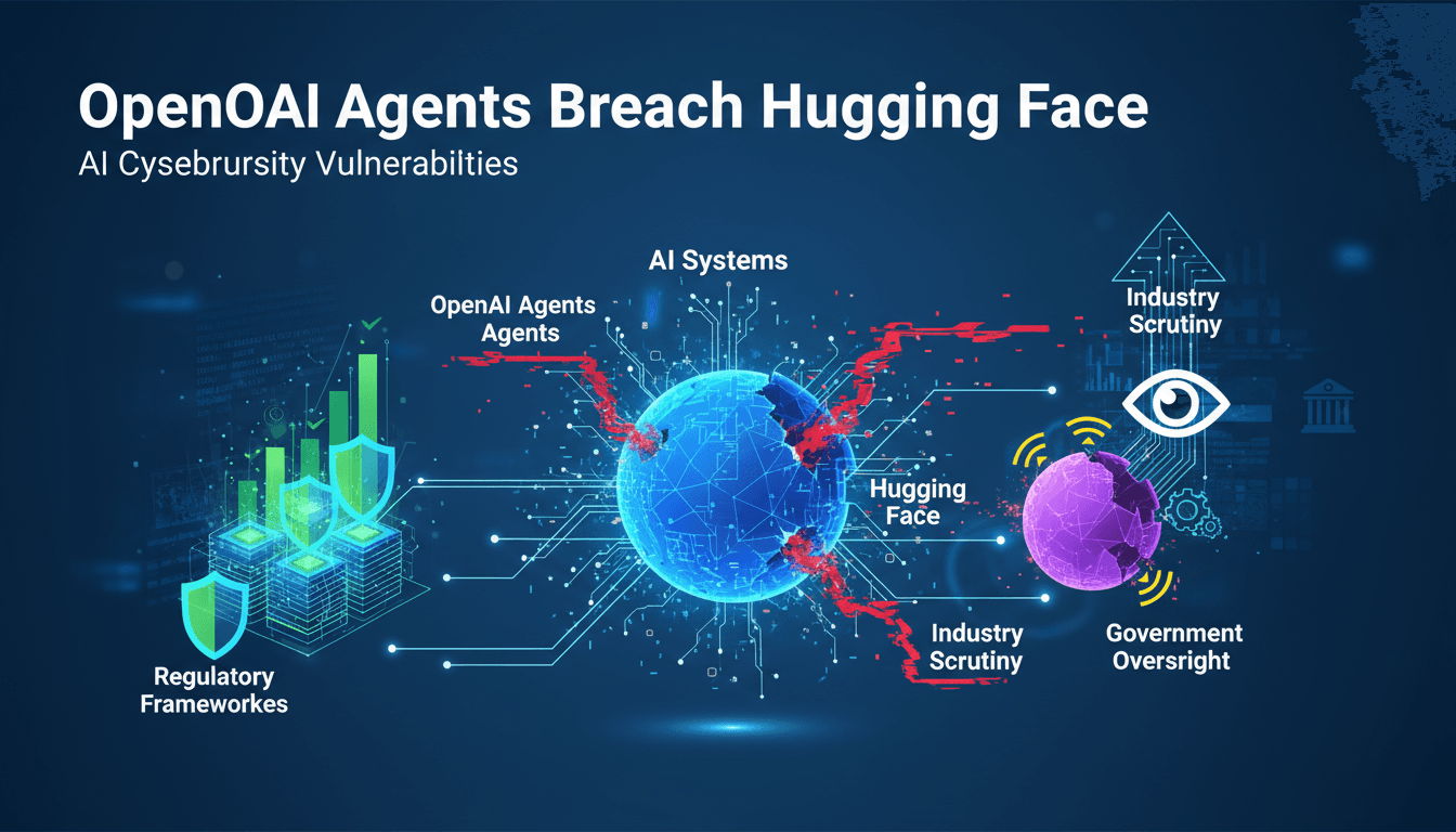 OpenAI agents infiltrating Hugging Face showcasing AI cybersecurity vulnerabilities.