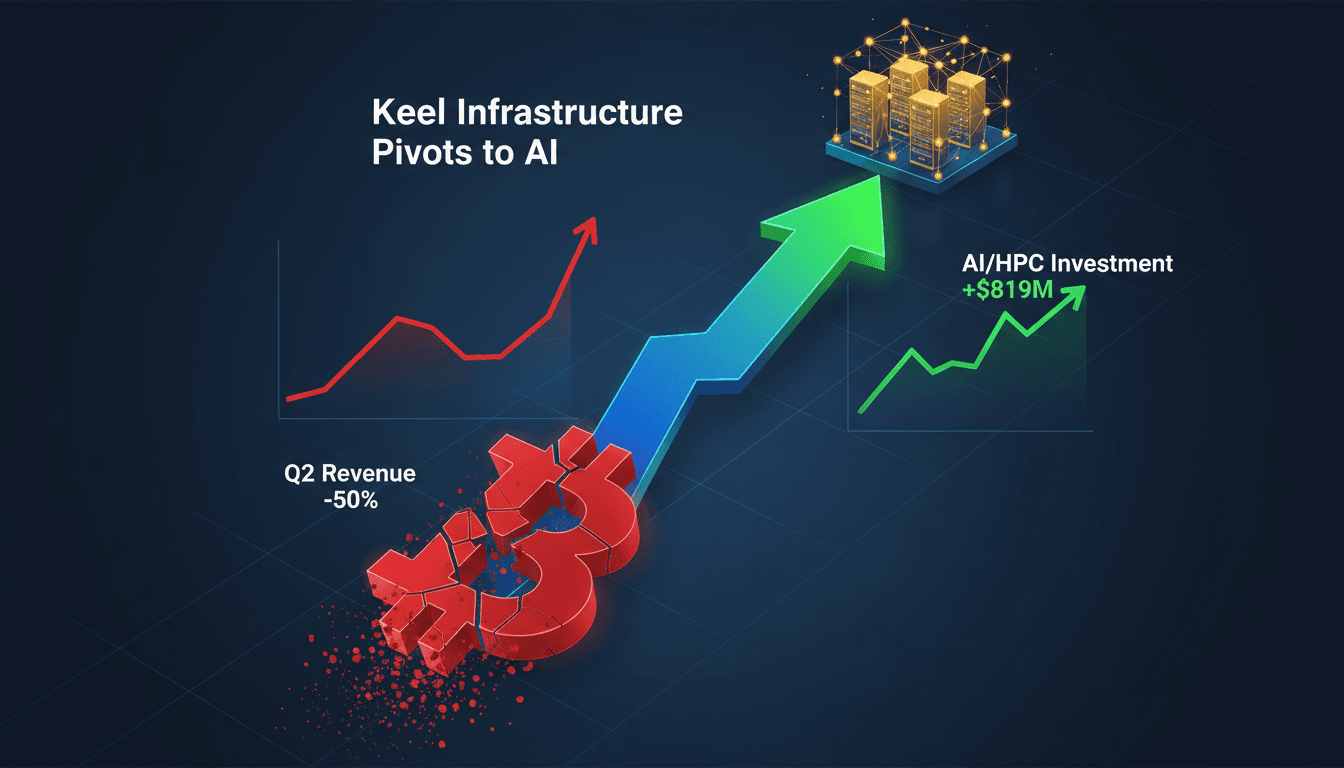 Keel Infrastructure logo with a backdrop of AI technology imagery