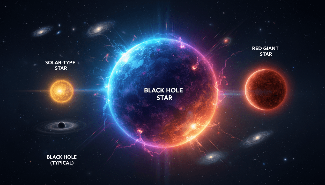 Illustration of a black hole star compared to the solar system