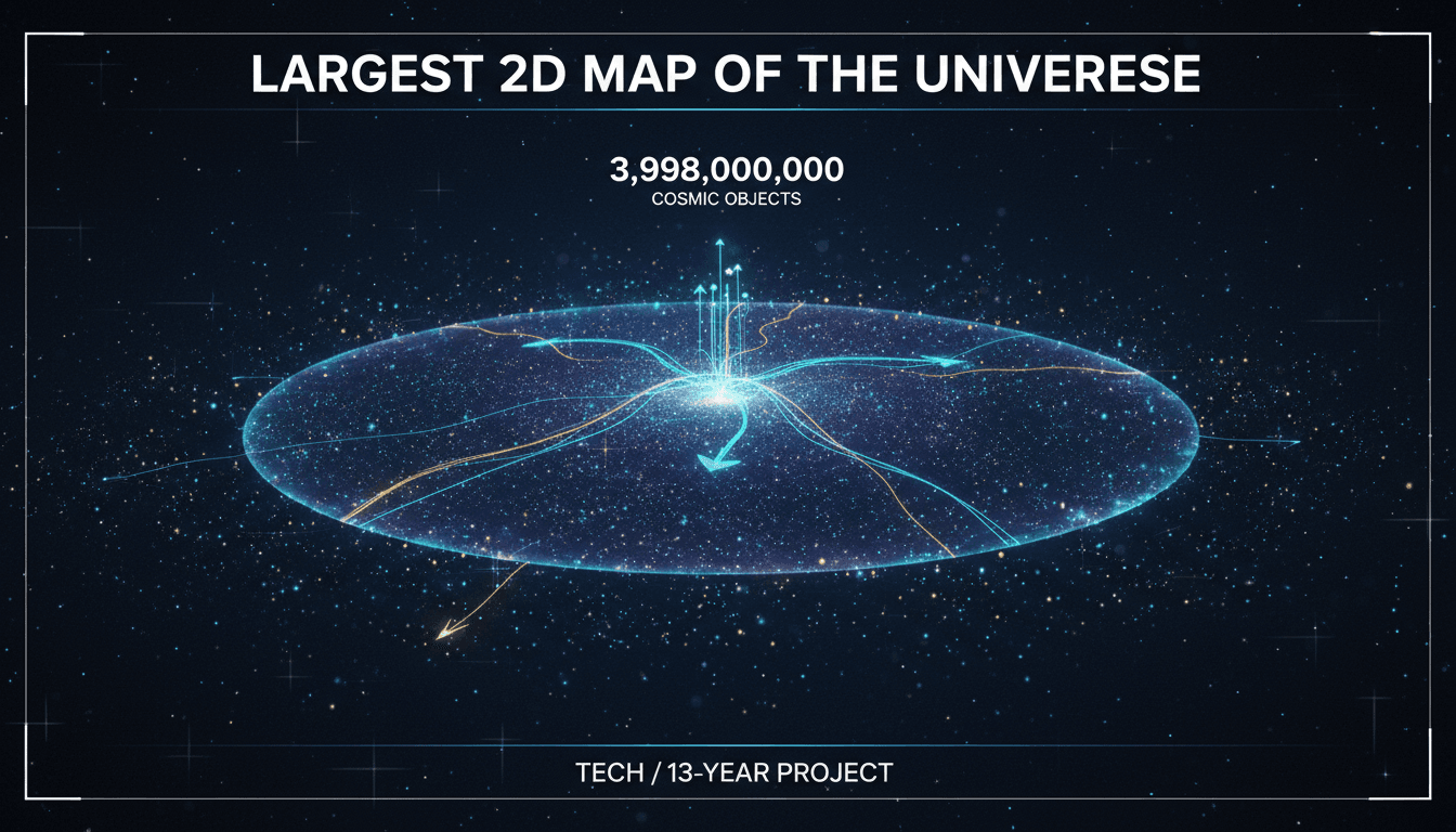 Astronomers unveil the largest 2D map of the universe showcasing nearly 4 billion cosmic objects.