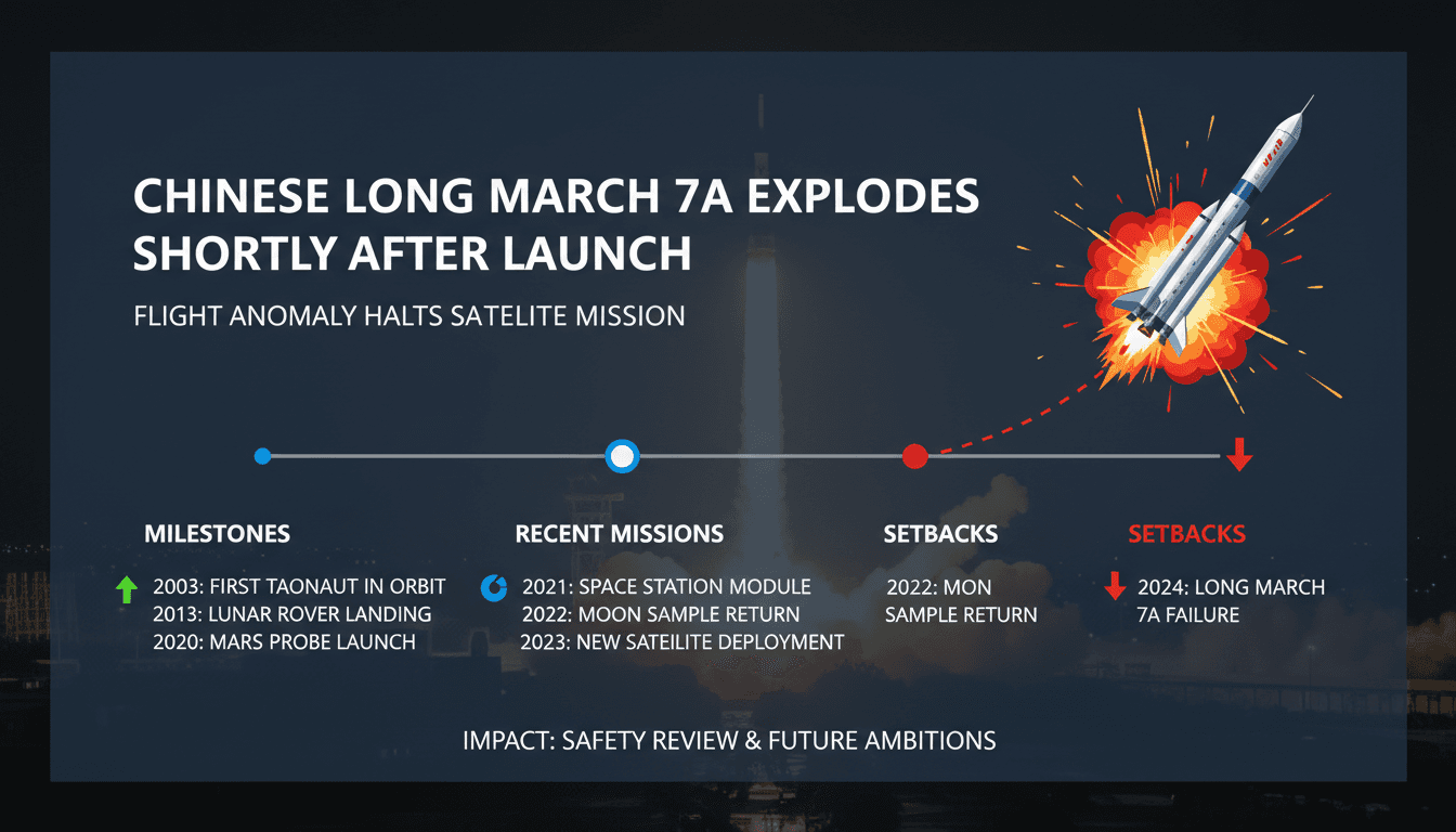 Explosion of the Long March 7A rocket shortly after liftoff