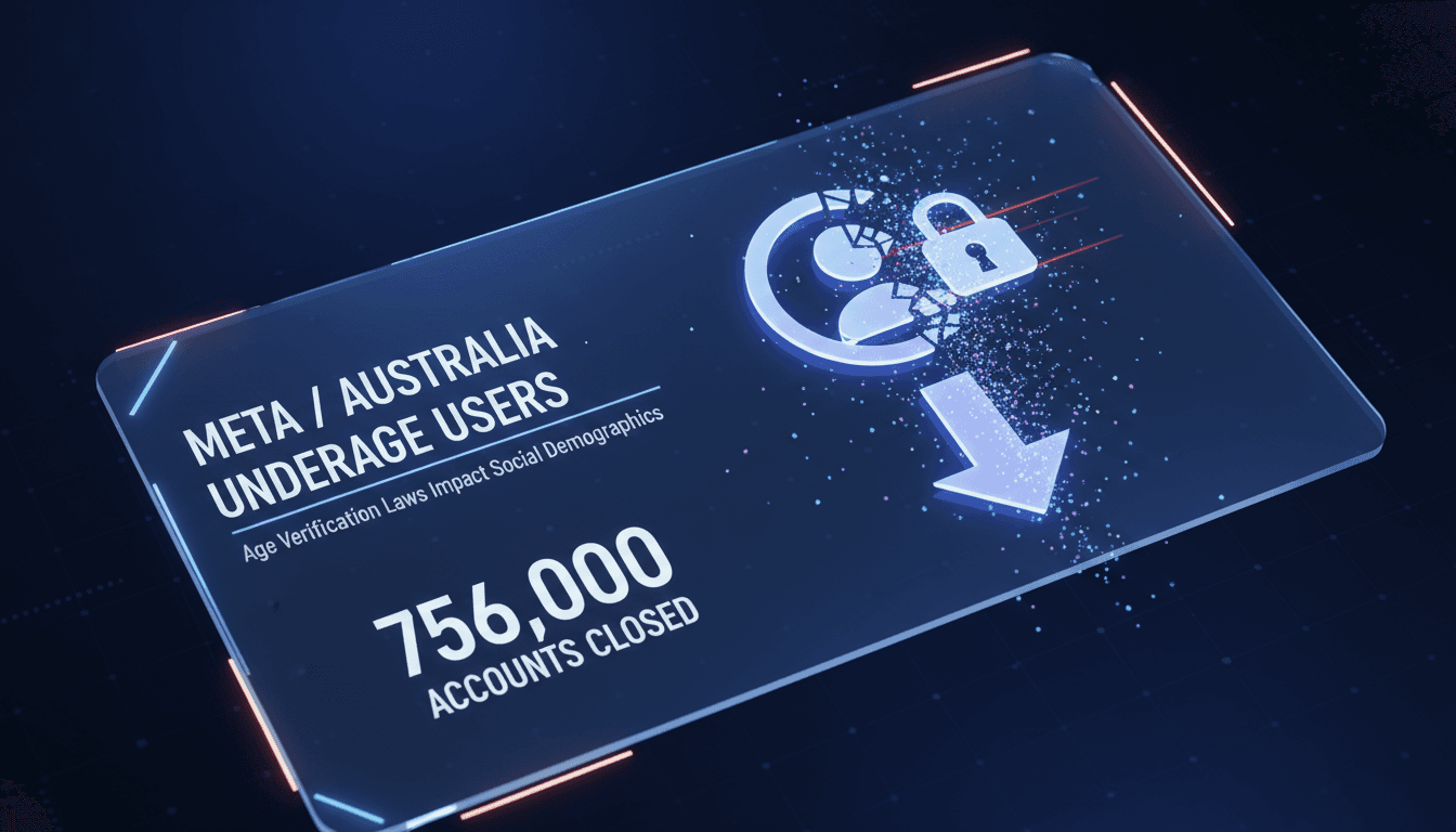Meta logo with a visual representation of account closures for underage users in Australia.