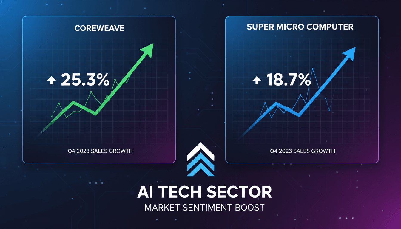 Graph showing the rise in stock prices for CoreWeave and Super Micro Computer.