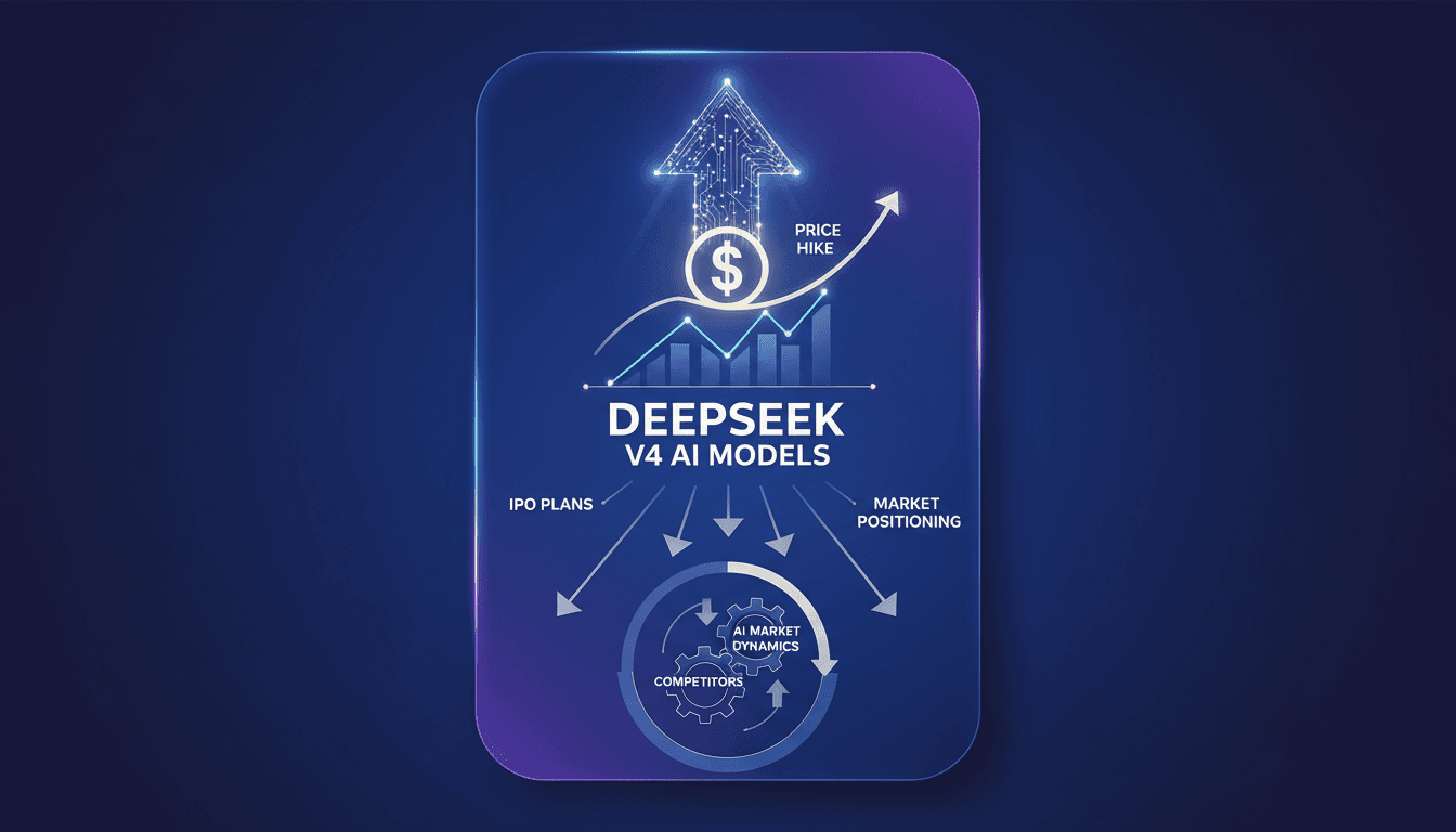 DeepSeek logo with a backdrop of AI technology graphics