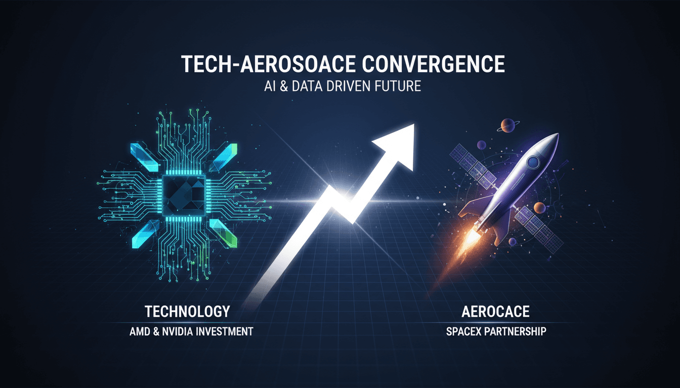 AMD and Nvidia logos with SpaceX imagery representing tech-aerospace convergence