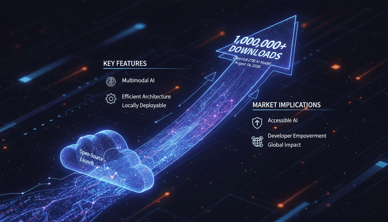 Infographic showing the rapid adoption of Alibaba's Qwen3.8-27B model and its implications for the AI market.