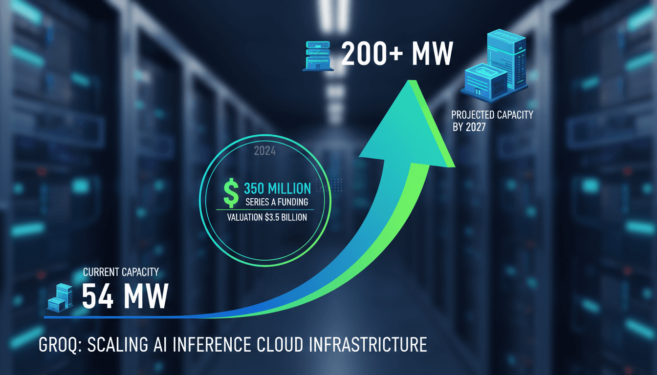 Infographic illustrating Groq's funding growth and future data center capacity for AI inference cloud.