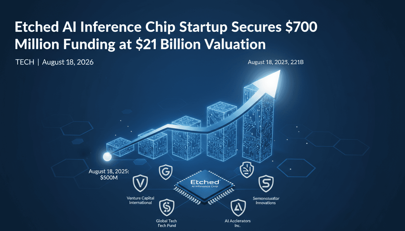 Infographic showing Etched's $21 billion valuation growth and key investors in AI hardware.
