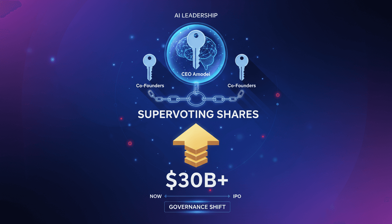 Infographic illustrating Anthropic's supervoting shares and valuation ahead of its IPO.