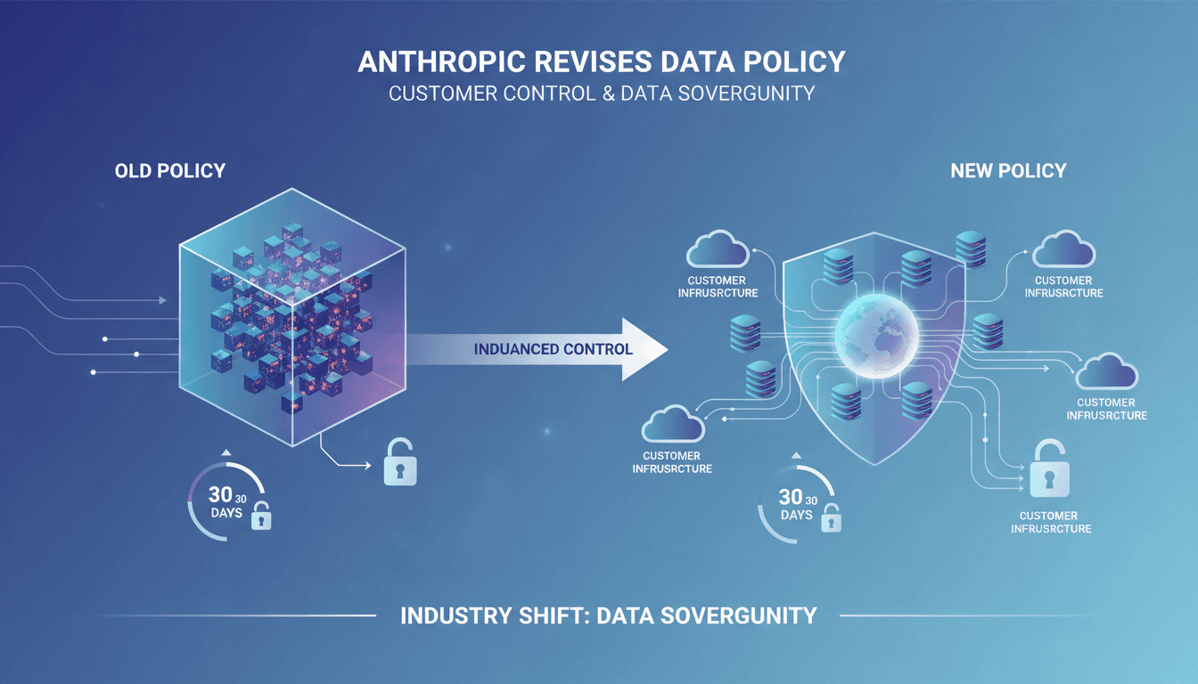 Infographic showing Anthropic's data retention policy changes and their impact on enterprise clients.