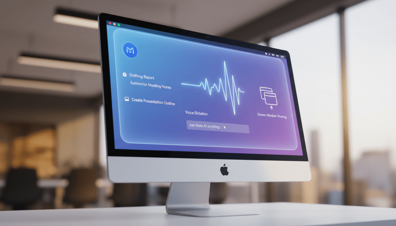 Screenshot of the Meta AI desktop application on a Mac, showcasing its productivity features.