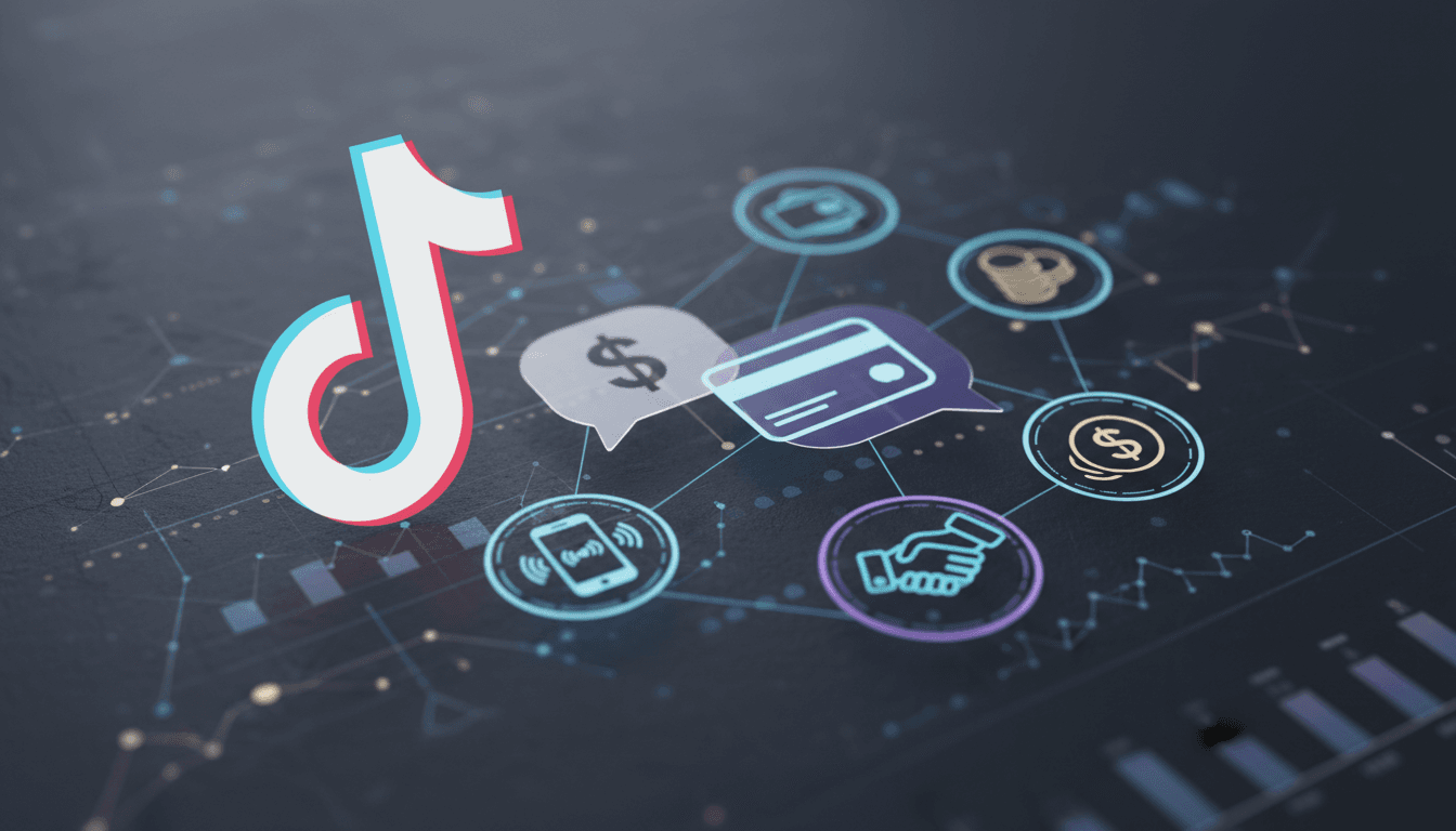 Graphic showing TikTok logo with digital payment icons, highlighting the new peer-to-peer payment feature.