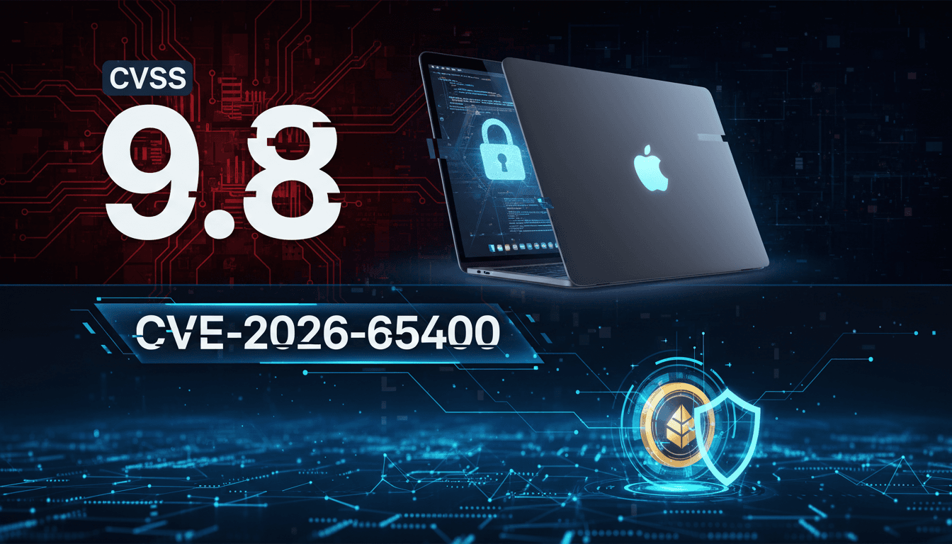 Graphic showing the CVSS score of 9.8 for the macOS vulnerability CVE-2026-65400.