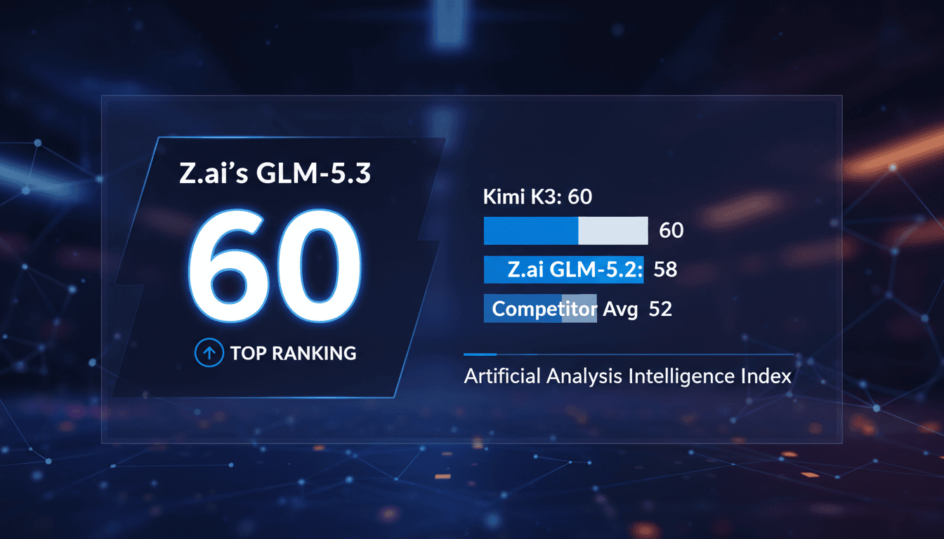 Visual representation of Z.ai's GLM-5.3 ranking on the Artificial Analysis Intelligence Index compared to competitors.