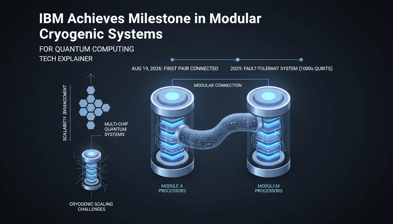 Diagram of IBM's modular cryogenic systems showcasing their architecture and scalability in quantum computing.