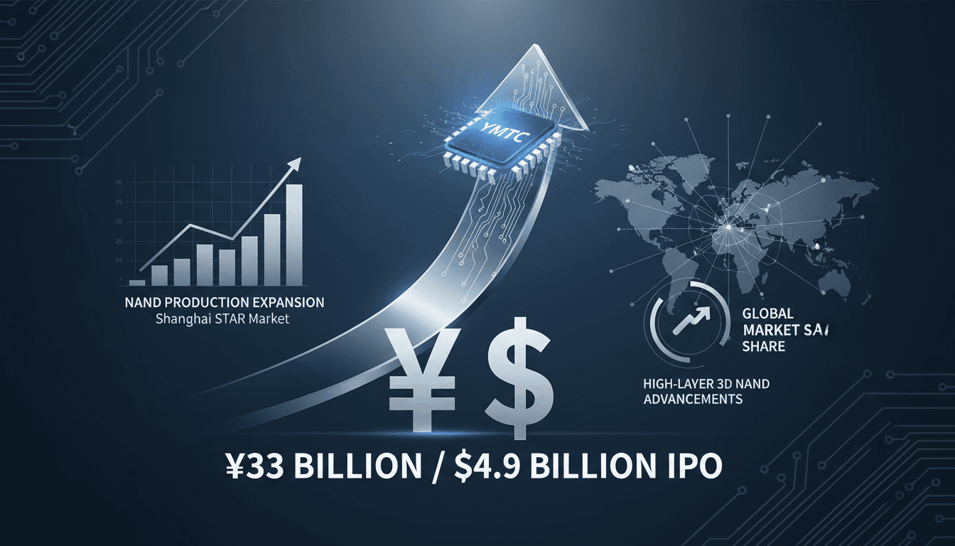 Infographic illustrating YMTC's financial growth and global NAND market position.