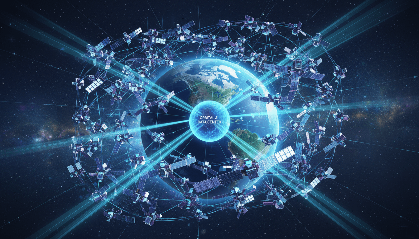 Conceptual diagram of Starcloud's orbital AI data centers and satellite constellation.