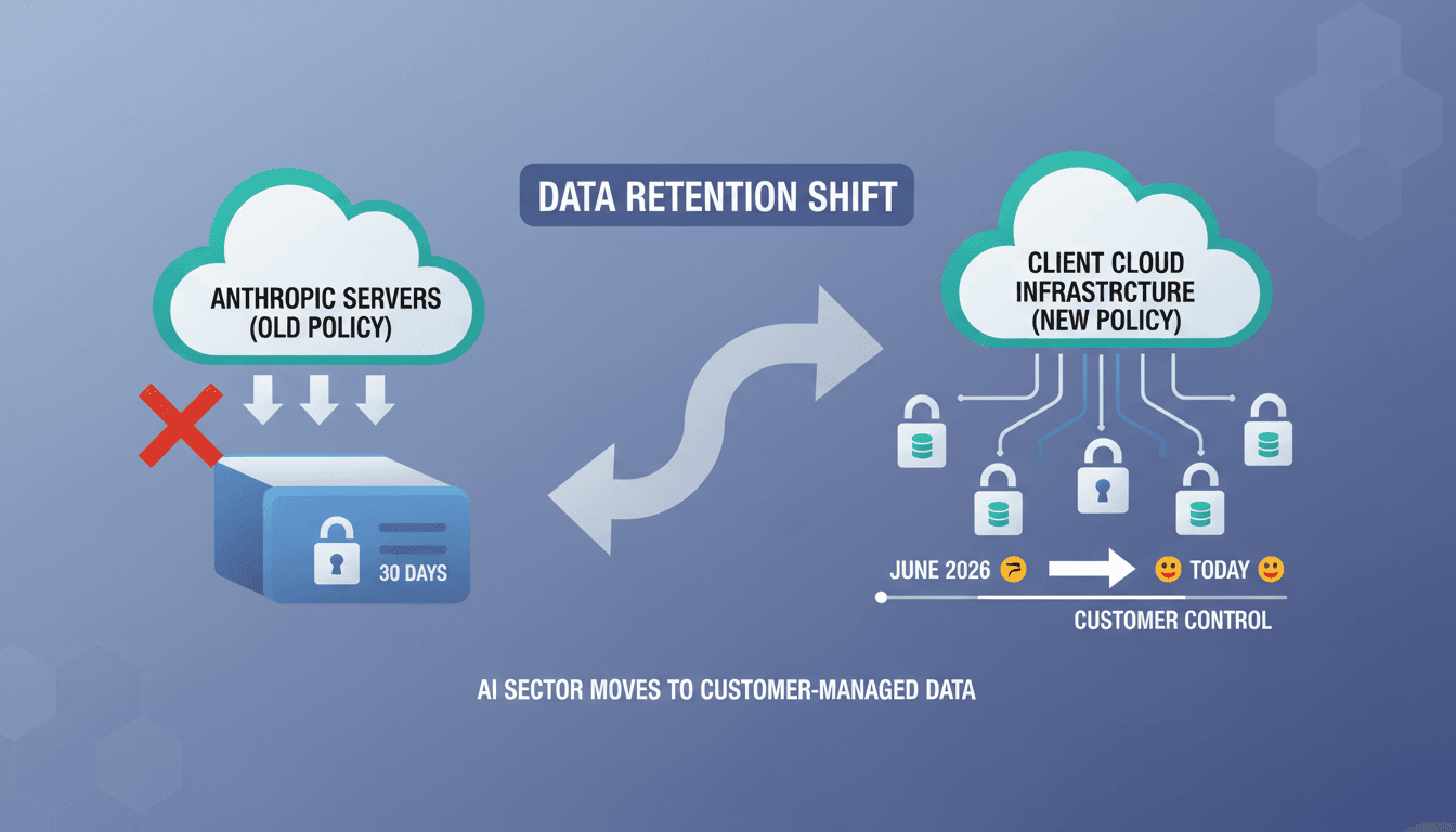 Infographic showing Anthropic's data retention policy changes and their impact on enterprise customers.