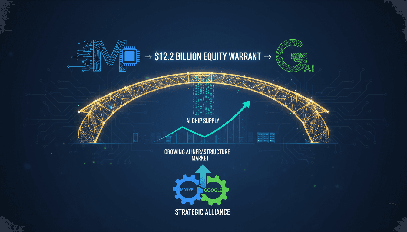 Infographic illustrating Marvell's $12.2 billion equity warrant to Google and its significance in the AI chip market.