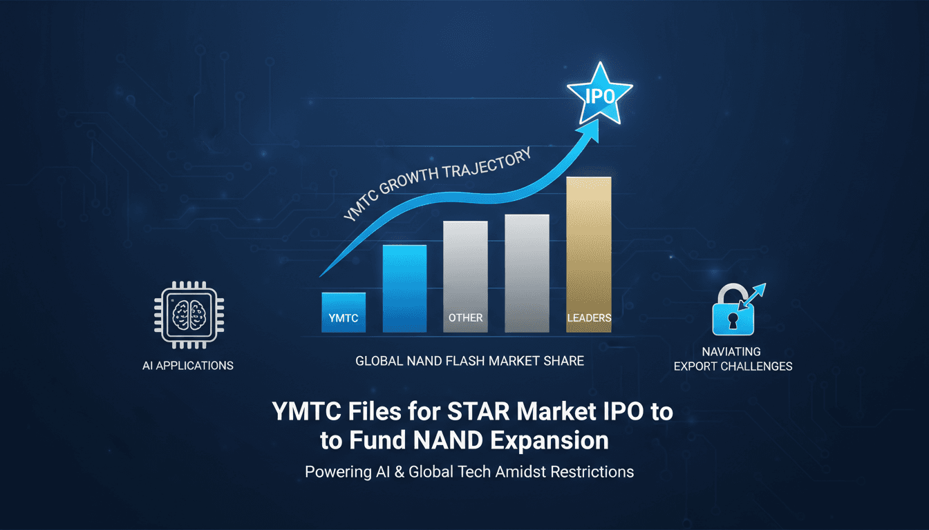 Infographic showing YMTC's market share and growth in NAND flash memory.