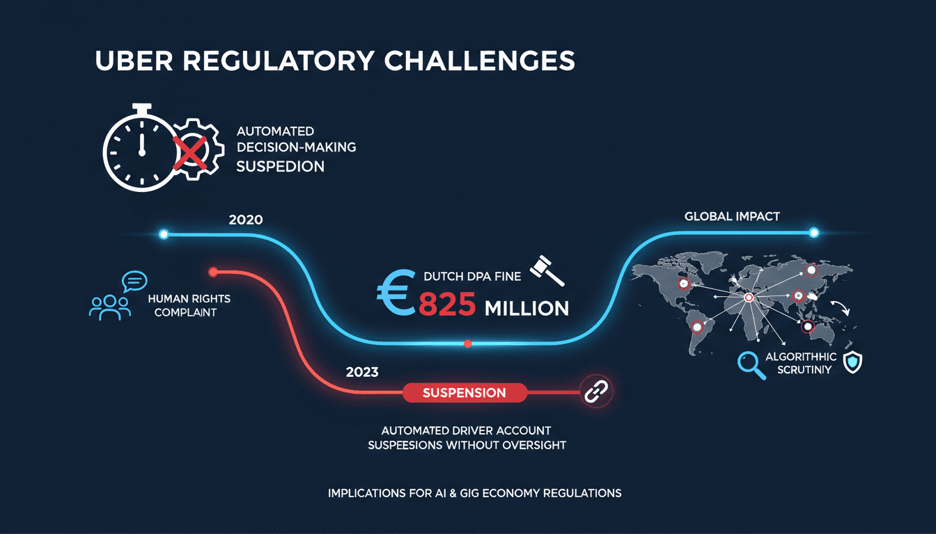 Infographic showing Uber's GDPR fine timeline and implications for automated decision-making.