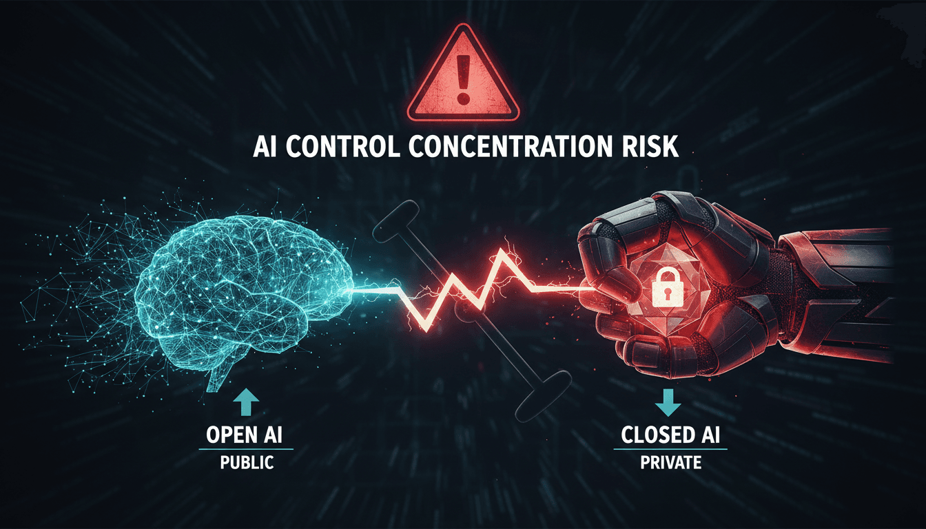 Graphic illustrating AI control concentration and its implications for governance and market dynamics.