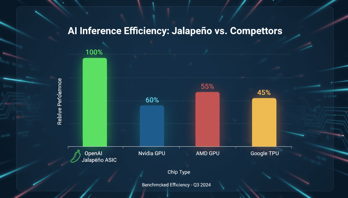 A visual comparison of OpenAI's Jalapeño ASIC performance metrics against Nvidia and AMD chips.
