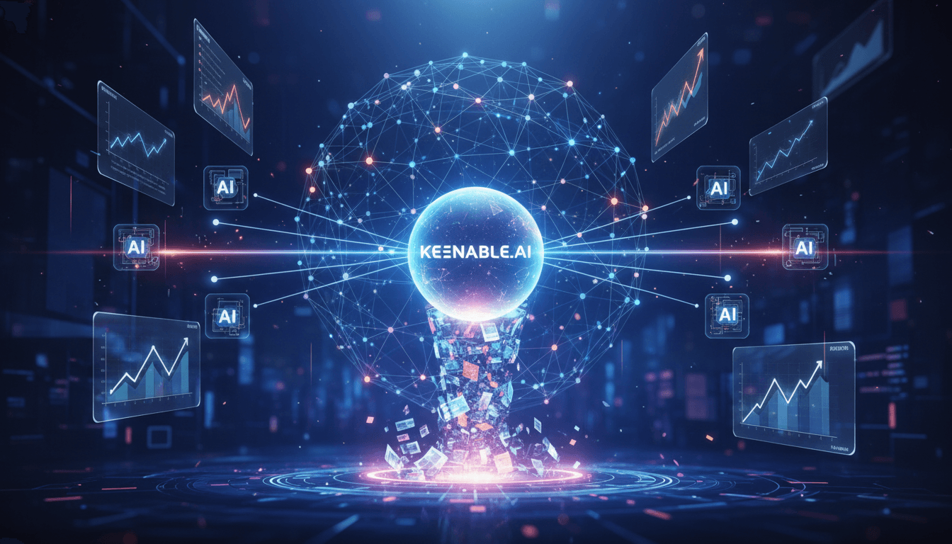 An infographic showing Keenable.ai's role in AI search infrastructure and its $26 million seed funding.