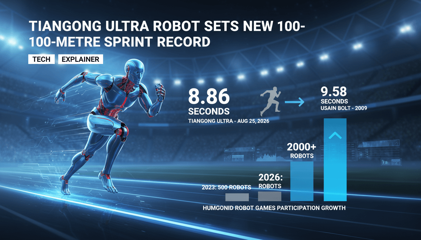 Tiangong Ultra humanoid robot sprinting, showcasing its record-breaking 100-metre time at the World Humanoid Robot Games.
