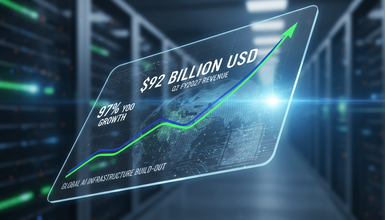 Infographic illustrating Nvidia's projected revenue growth and earnings metrics for Q2 FY2027.