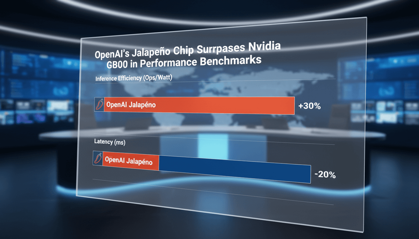 Performance comparison of OpenAI's Jalapeño chip and Nvidia's GB300 in AI inference tasks.