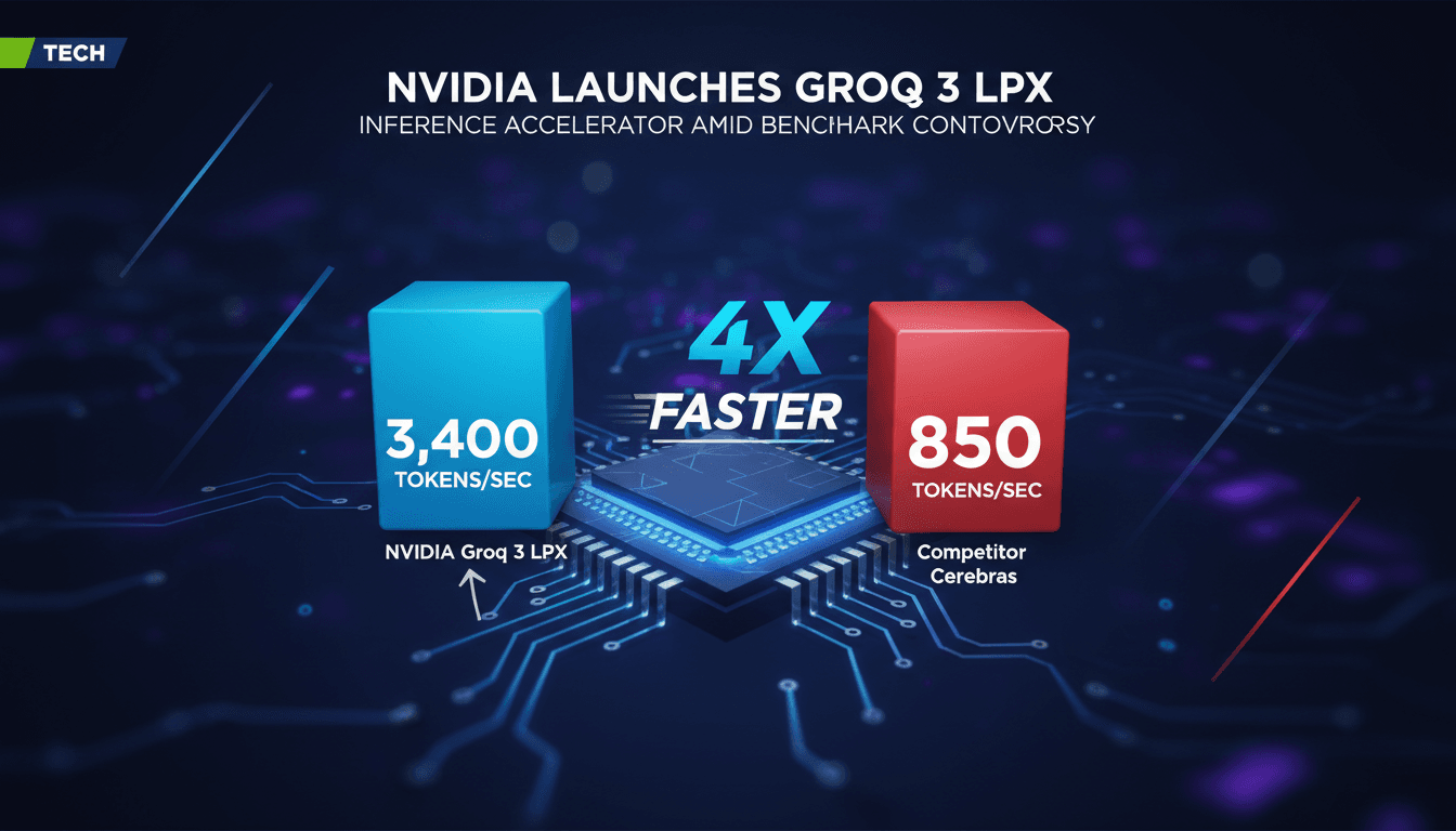 Infographic comparing Nvidia Groq 3 LPX performance metrics with Cerebras.