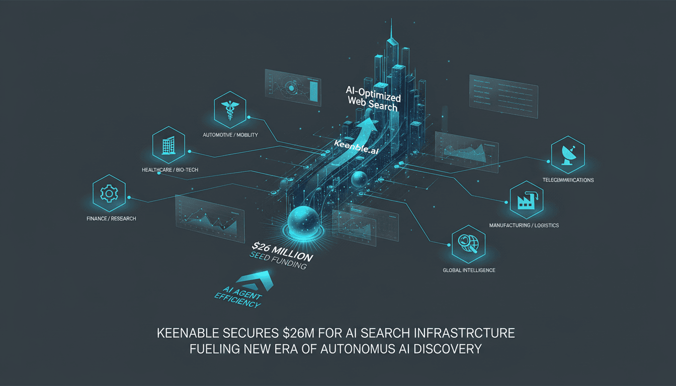 Infographic showing Keenable's AI search index growth and market impact.