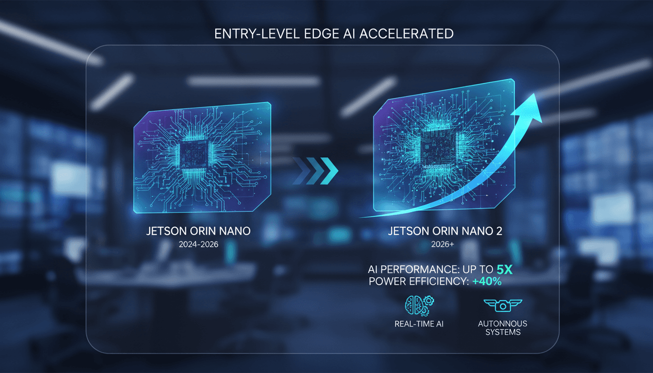 Infographic comparing NVIDIA Jetson Orin Nano 2 performance metrics with its predecessor.