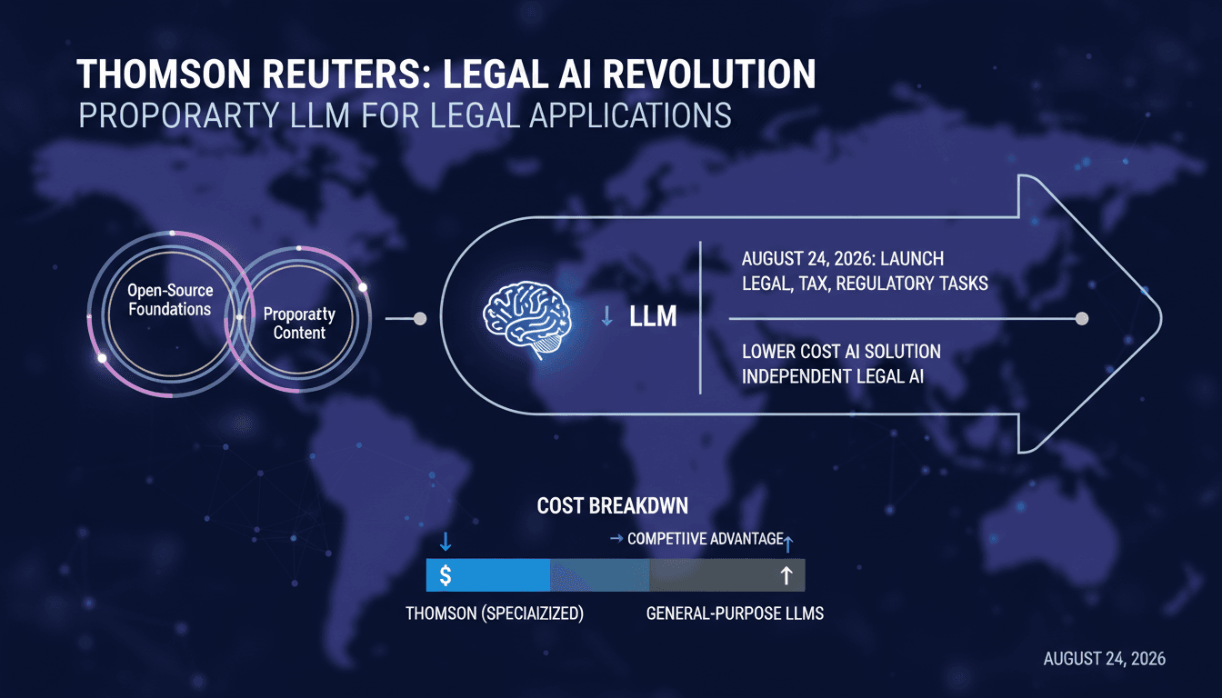 Infographic showing the development and cost of Thomson, the new proprietary AI model for legal work by Thomson Reuters.