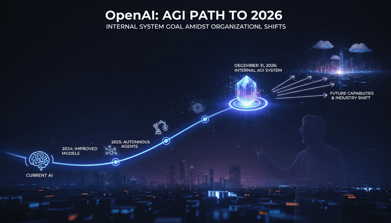 A timeline graphic illustrating OpenAI's AGI development goals and milestones.